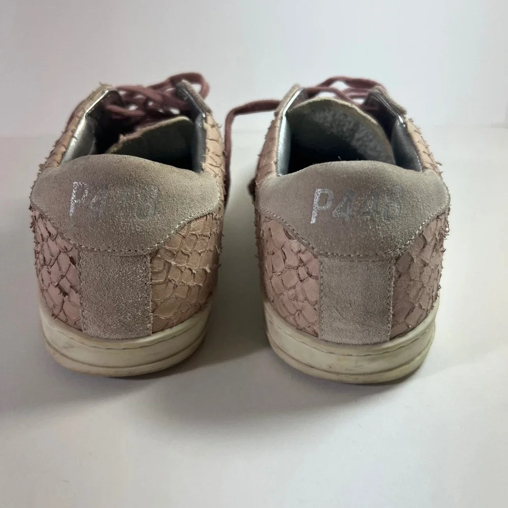 P448 Python John Leather Suede Snake Embossed Sneakers 38 Pink Made in‎ Italy